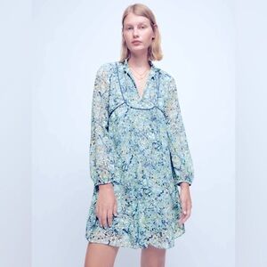 Maje blue bouquet hiver dress
